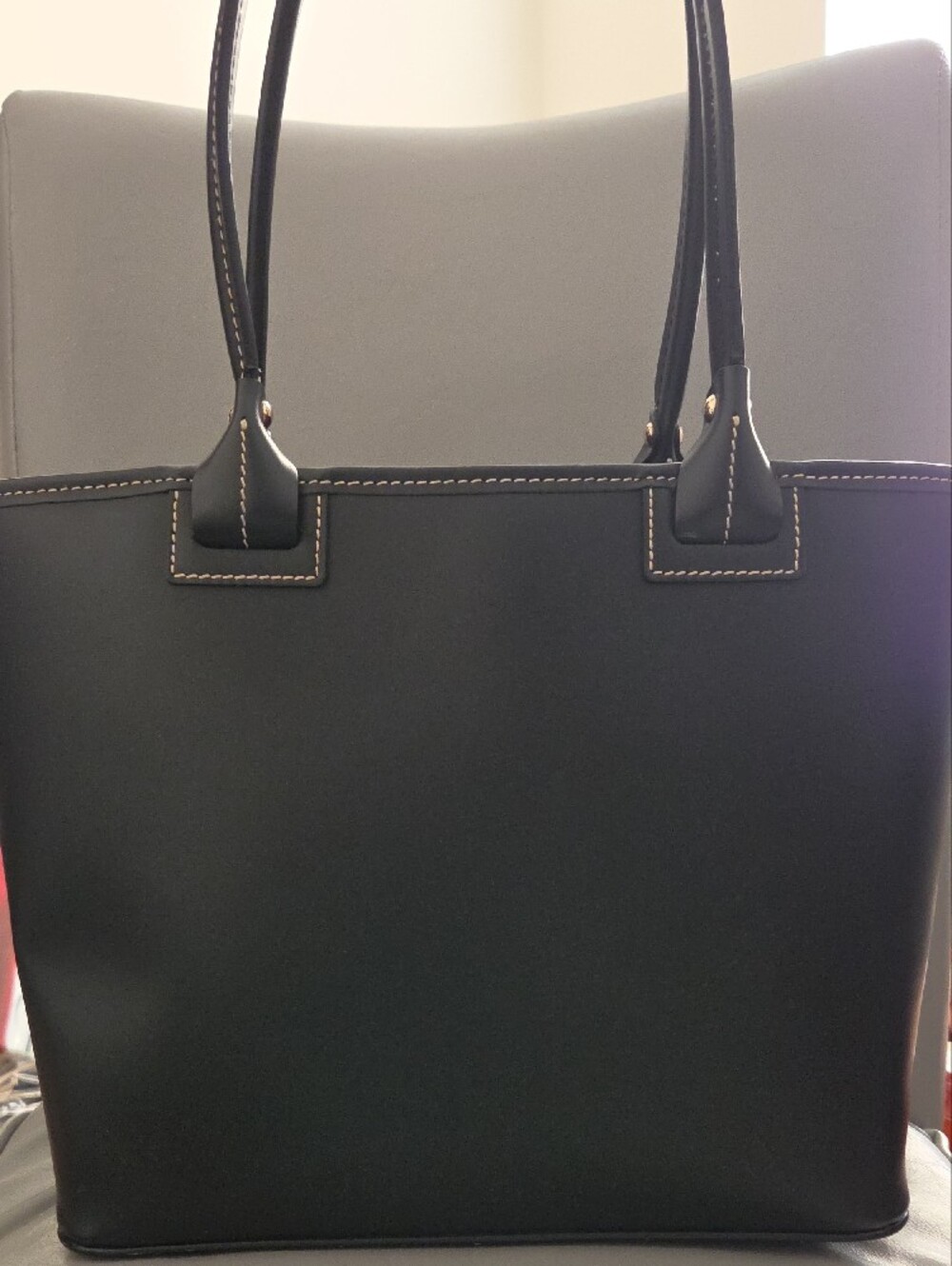 Dooney & Bourke Black Leather Tote with Contrast Stitching - Picture 3 of 9